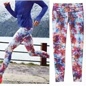 Athleta Hypersonic Sonar Tights Leggings Pink Floral Watercolor Print Running